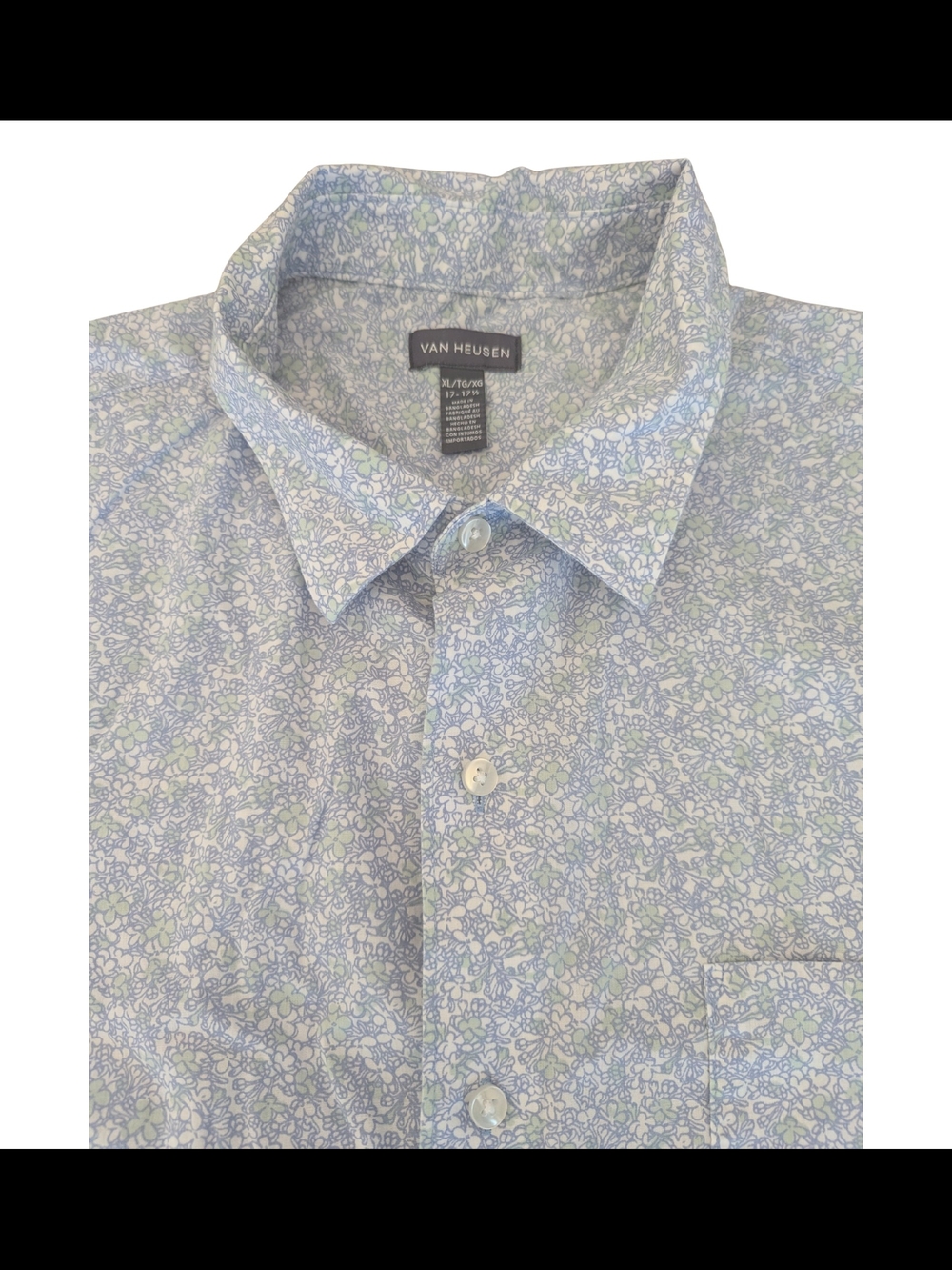 EUC Van Heusen Mens XL Blue Floral Button Up Short Sleeve Camp Shirt